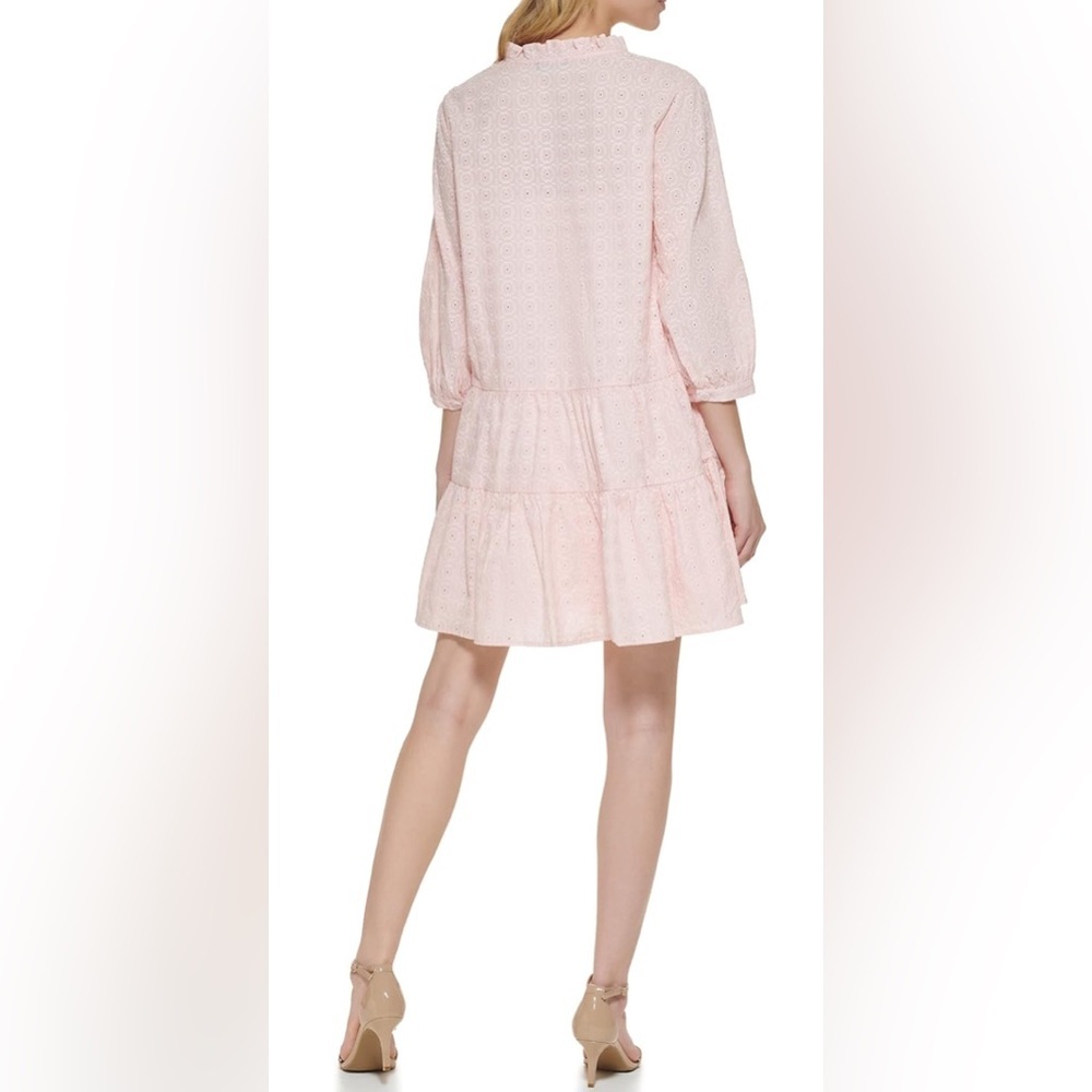 Tommy Hilfiger 3/4 sleeve button shift dress pink Eyelit mini dress size 14 $134 - Picture 2 of 11